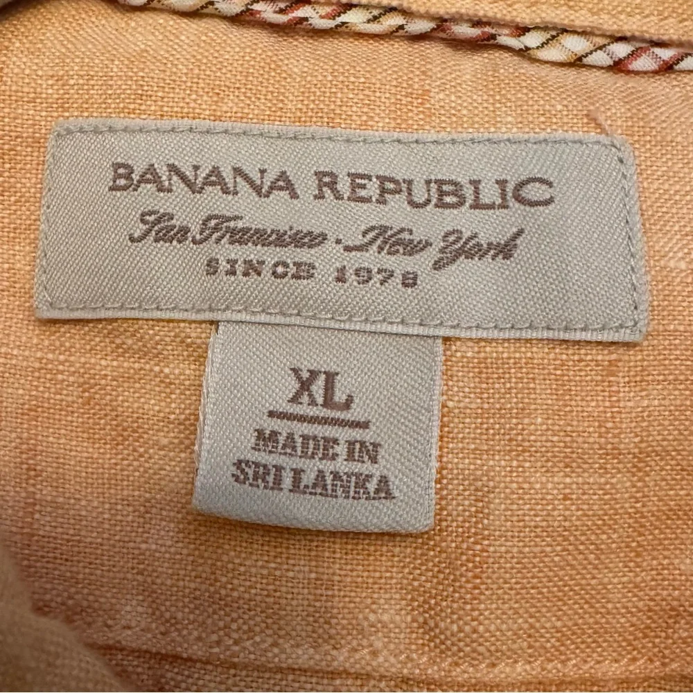 Banana Republic Linen Button Up‎ Shirt Peach Salmon XL Long Sleeve Pocket